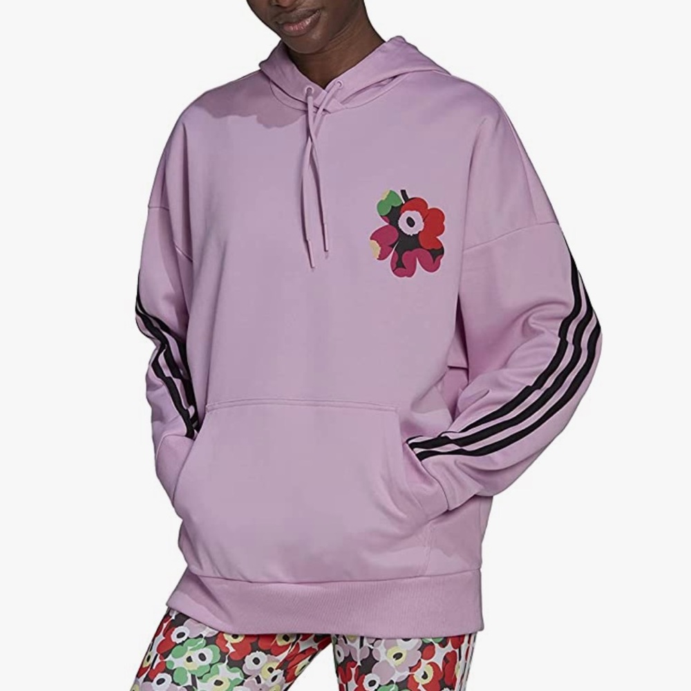 adidas Pink Hoodie with Black Stripes